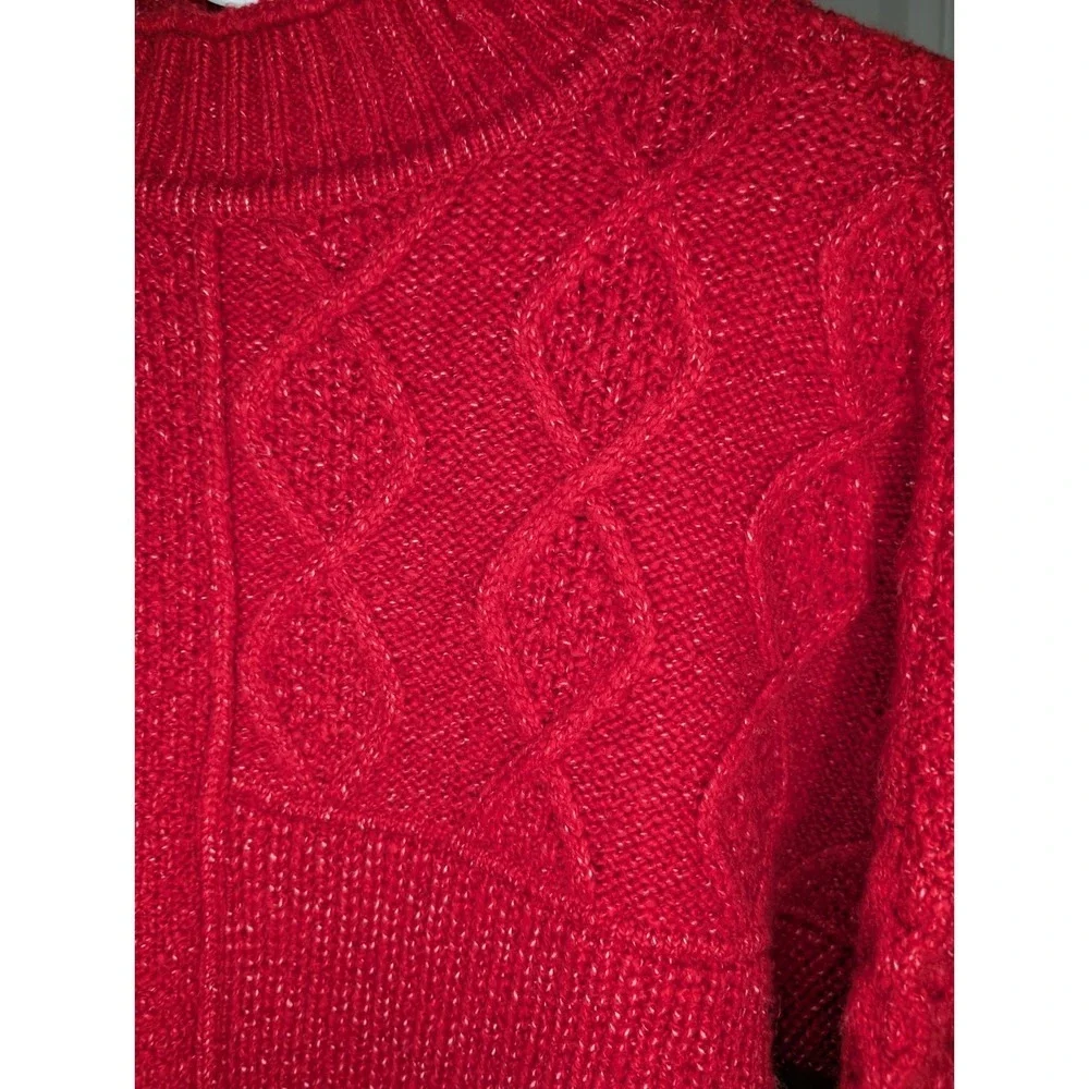 American Eagle Red Chunky Knit Soft Cozy Mock Neck Mixed Stitch Sweater Medium - Picture 7 of 10